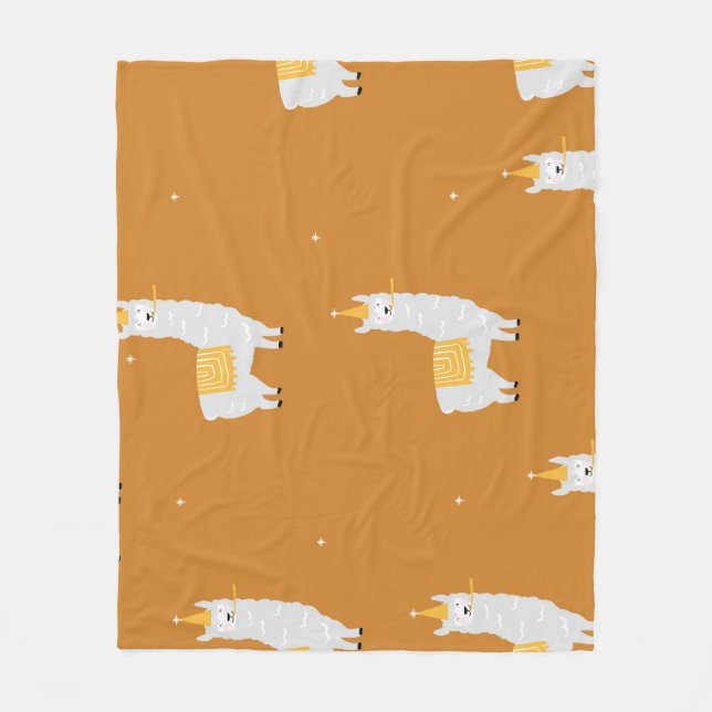 Llama, orange Hintergrund: Geburtstagsmuster. Fleecedecke (Vorderseite)