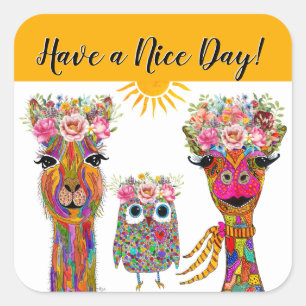 Llama, Owl und Giraffe Quadratischer Aufkleber