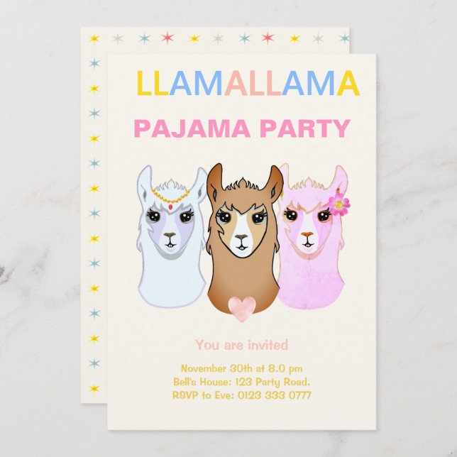 Llama Pajama Party Einladung (Vorne/Hinten)