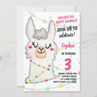 Llama Party Girl Party Animals Llama Fun Geburtsta Einladung