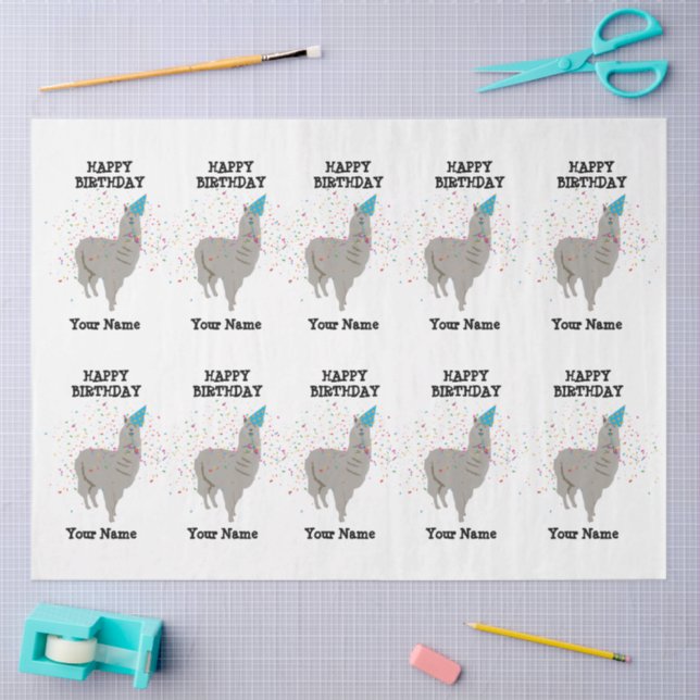 Llama Partying - Tier mit Party-Individuelle Name Seidenpapier (Basteln)