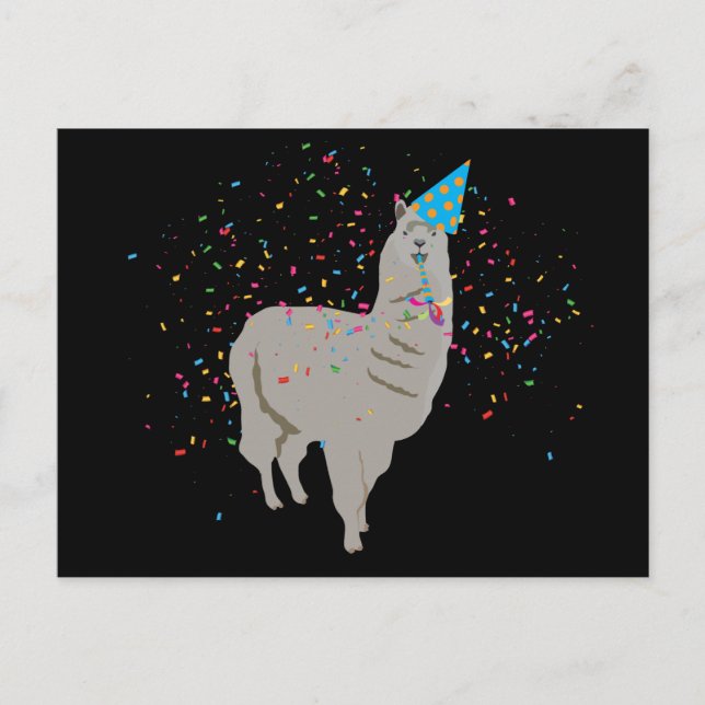 Llama Partying - Tiere mit Party Postkarte (Vorderseite)