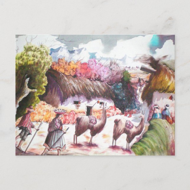 Llama Picture Peru Dorf Postkarte (Vorderseite)