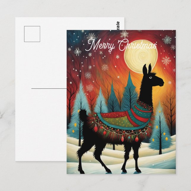 Llama Pine Tree Weihnachtsfeiertag Postkarte (Vorne/Hinten)