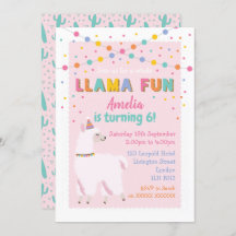 Llama Pink Geburtstagsparty Einladung