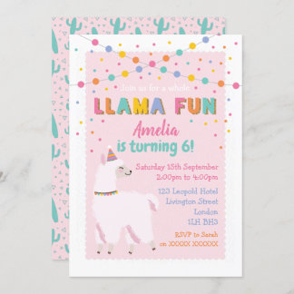 Llama Pink Geburtstagsparty Einladung