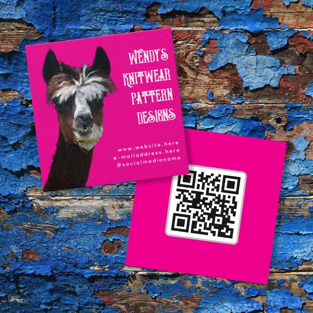 Llama Pink QR code Fiber Business Cards (Von Creator hochgeladen)