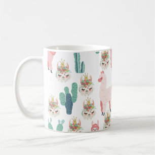 Llama Pink und grüner Kaktus, Alpaka, Süß, Weiblic Kaffeetasse
