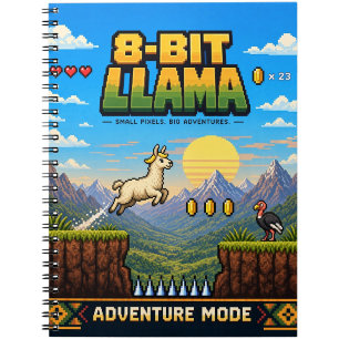 Llama, Retro-8-Bit-Pixel-Art Notizblock