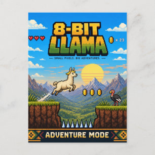 Llama, Retro-8-Bit-Pixel-Art Postkarte