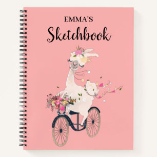 Llama Riding Bicycle Personalisiert Kids Sketchboo Notizbuch