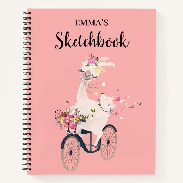 Llama Riding Bicycle Personalisiert Kids Sketchboo Notizbuch (Vorderseite)
