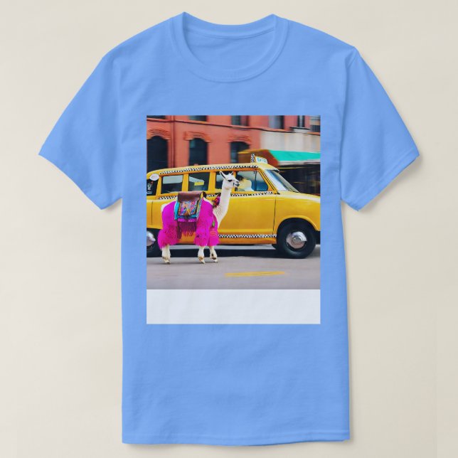 Llama Riding in Taxi Happy Llama T-Shirt (Design vorne)
