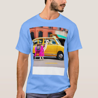 Llama Riding in Taxi Happy Llama T-Shirt
