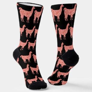 Llama rosa Korallen Glitter Funkeln Muster schwarz Socken