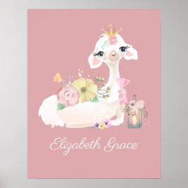 Llama Rosa und Weiß mit Blume Girly Poster
