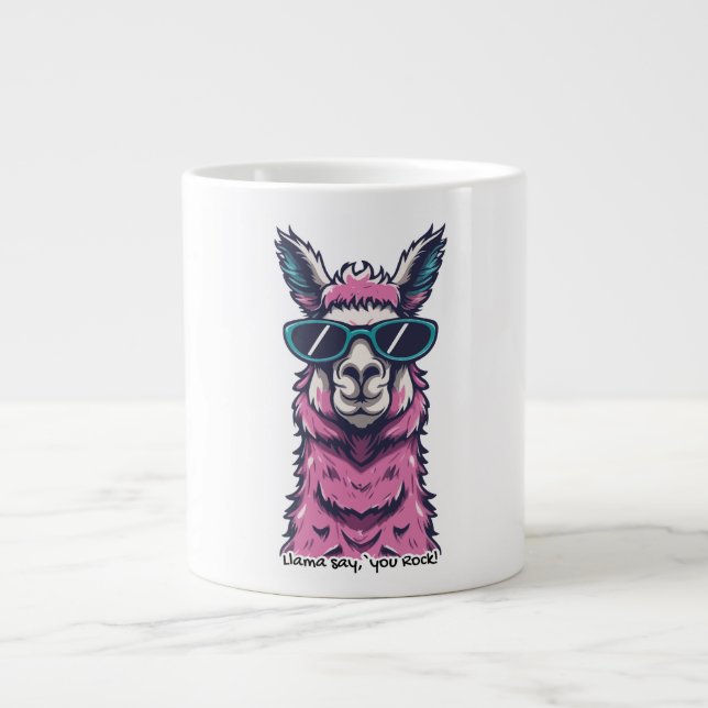 Llama sagt dir Rock | Quirkische Pose in Sonnenbri Jumbo-Tasse (Vorderseite)