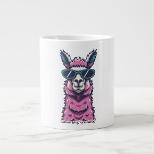 Llama sagt du Rockst Verspannte Pose hinter eine Jumbo-Tasse