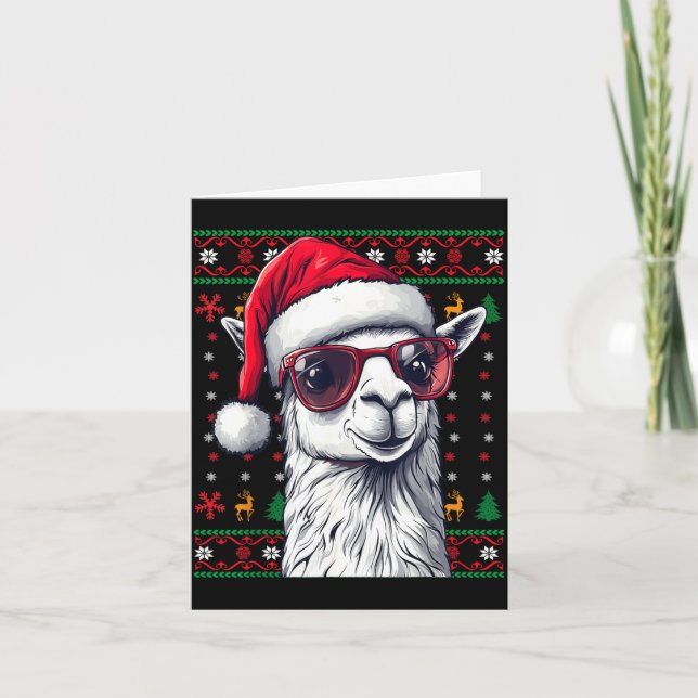Llama Santa Hat Ugly Christmas Funny Holiday Llama Karte (Vorderseite)