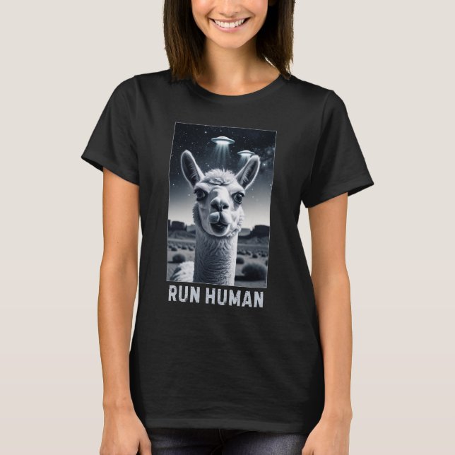 Llama Selfie UFO Fun Quirky Geschenk T-Shirt (Vorderseite)