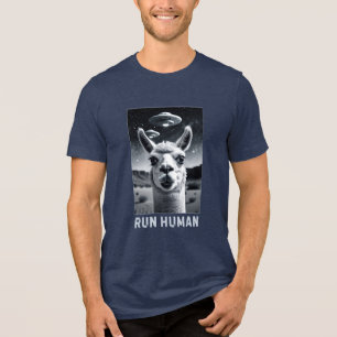 Llama Selfie UFO Fun Quirky Kunst Tri-Blend Shirt