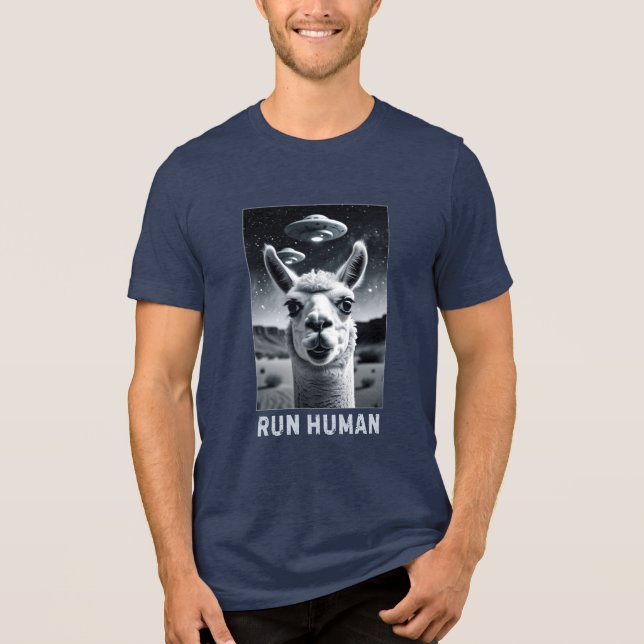 Llama Selfie UFO Fun Quirky Kunst Tri-Blend Shirt (Vorderseite)