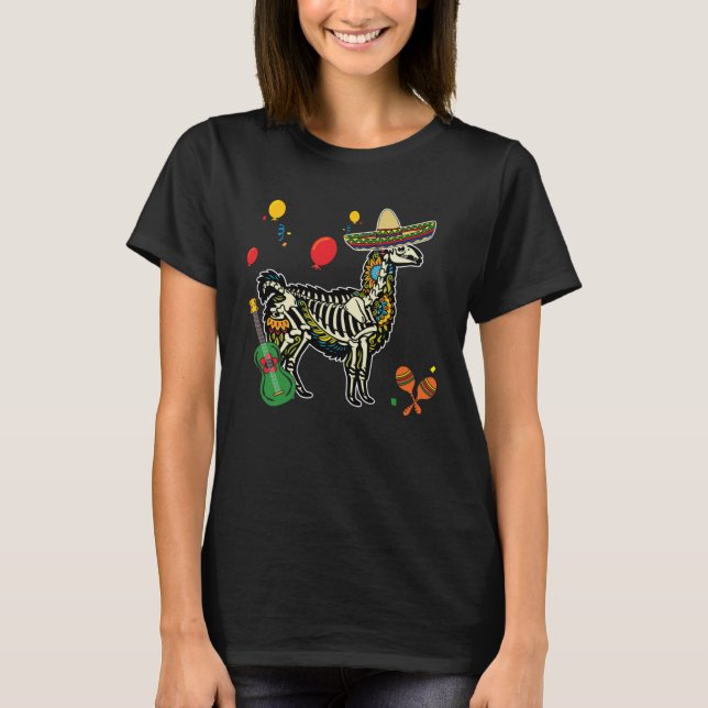 Llama Skull Mexico Alpaca Halloween T-Shirt (Vorderseite)