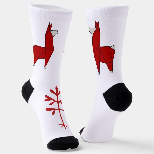 Llama Socken in Rot, Nimm 2 (Gewinkelt)