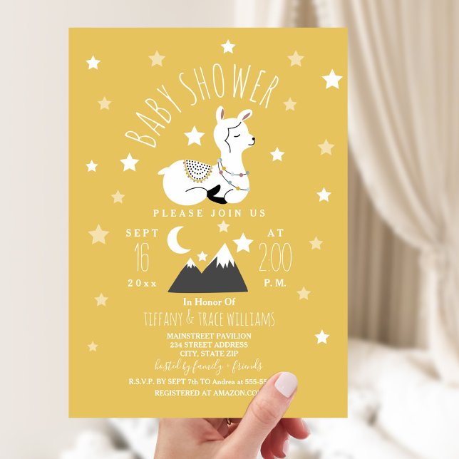 Llama Stars Neutral Yellow Baby Dusche Einladung (Von Creator hochgeladen)