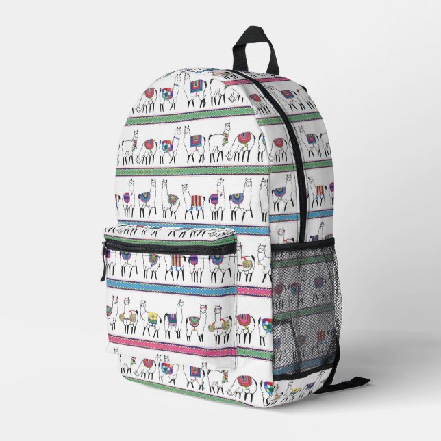 Llama Stripe Muster Bedruckter Rucksack (Rückseitige Ecke Rechts)