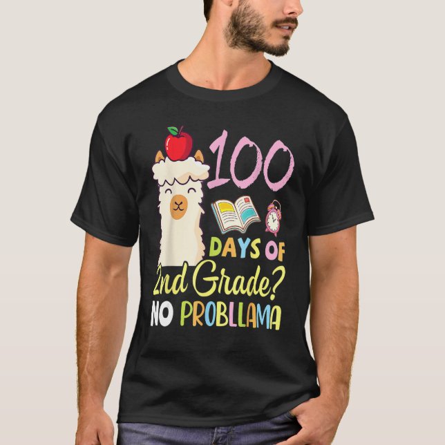 Llama Teacher Student 100 Days Of 2nd Grade No Pro T-Shirt (Vorderseite)
