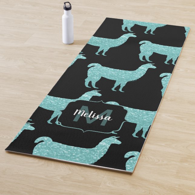 Llama Turquoise Glitzer Glitzern Monogram Yogamatte (Beispiel)