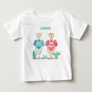 Llama und Cacti Wasserfarbe Personalisiert Baby T-shirt
