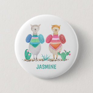 Llama und Cacti Wasserfarbe Personalisiert Button