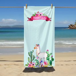 Llama und Cactus Floral Mit Monogramm Strandtuch