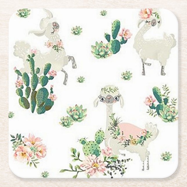 Llama und Cactus Square Paper Untersetzer (Vorderseite)