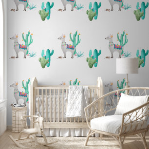 Llama und Cactus Wallpaper, mexikanischer Flair Tapete