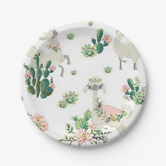 Llama und Kaktus 7” Pappteller (Vorderseite)