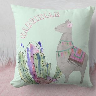 Llama und Kaktusherzen - Personalisiertes Pastellm Kissen