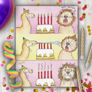 LLAMA UND LÖWE Alles Gute zum Geburtstag Comic-Pos Postkarte