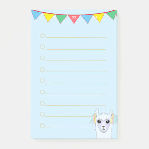 Llama und mehrfarbige Bänder auf hellblauem Linien Post-it Klebezettel