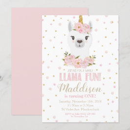 Llama Unicorn Geburtstag Einladung Blush Bloral