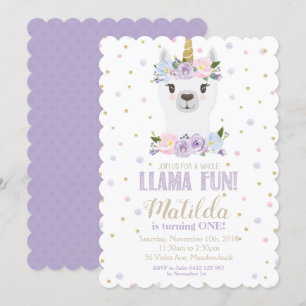 Llama Unicorn Geburtstag Einladung Lila Blume