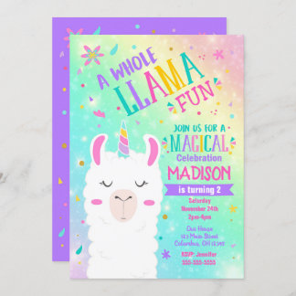 Llama Unicorn Geburtstag Einladung Magisches Party
