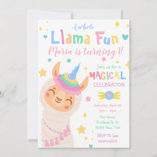 Llama Unicorn Geburtstag Einladung Magisches Party
