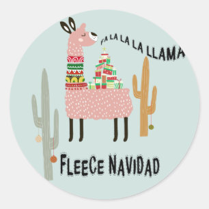 Llama Weihnachten Niedliche Fleece Navidad Runder Aufkleber