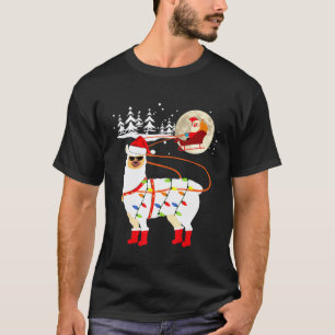 Llama Weihnachtslichter Llama mit Santa Hut Xmas T-Shirt