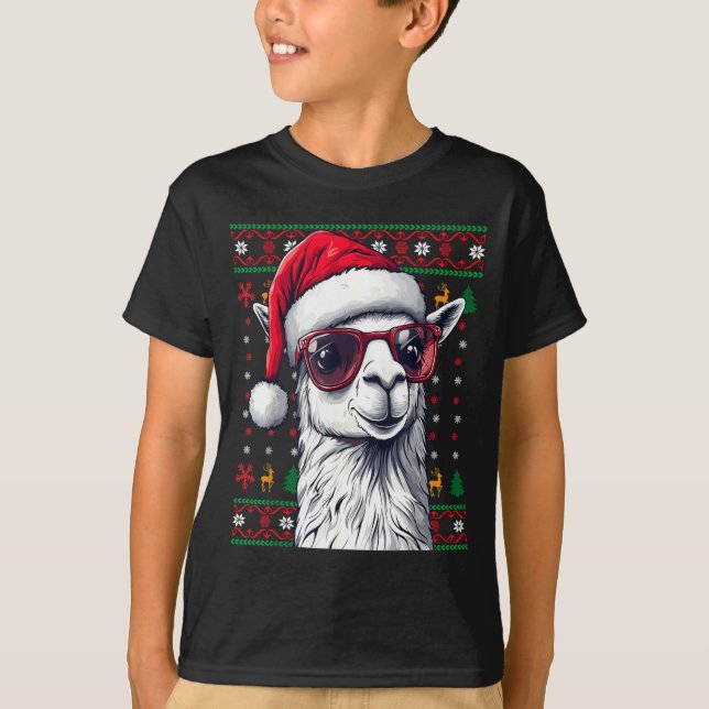 Llama Weihnachtsmann Hut hässliches Weihnachten lu T-Shirt (Vorderseite)