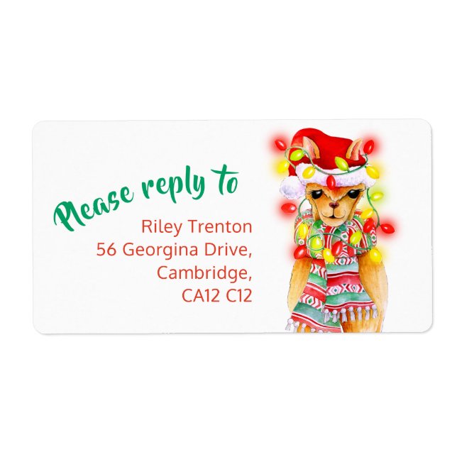 Llama whimsy watercolor Weihnachtsantwort (Vorne)