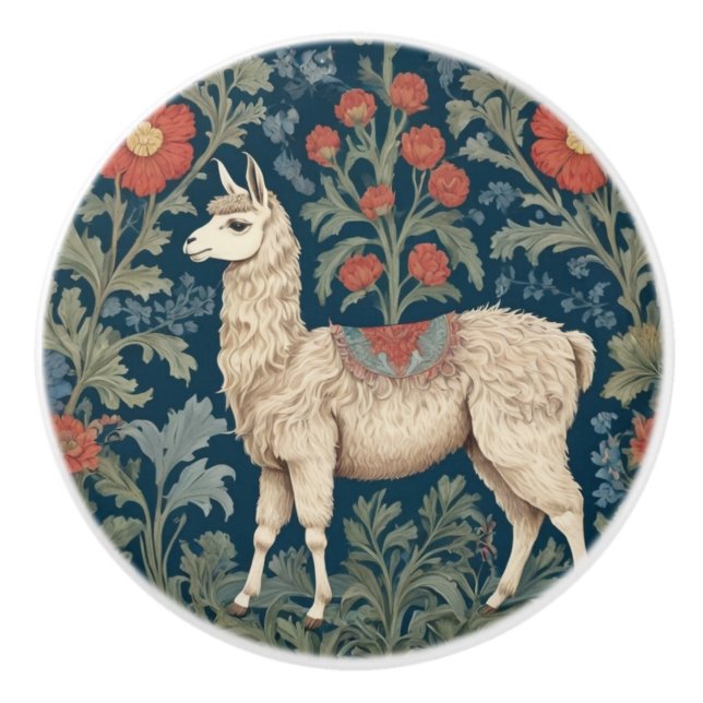 Llama William Morris Stil Links Facing Keramikknauf (Vorderseite)